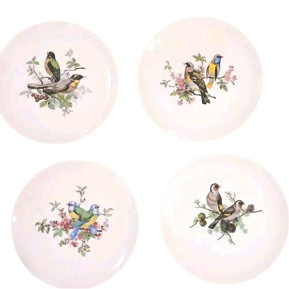 4 Pc Andrea by Sadek Bird 8" PLATE White Salad Cake Nature Sparrow #9050 Bavaria